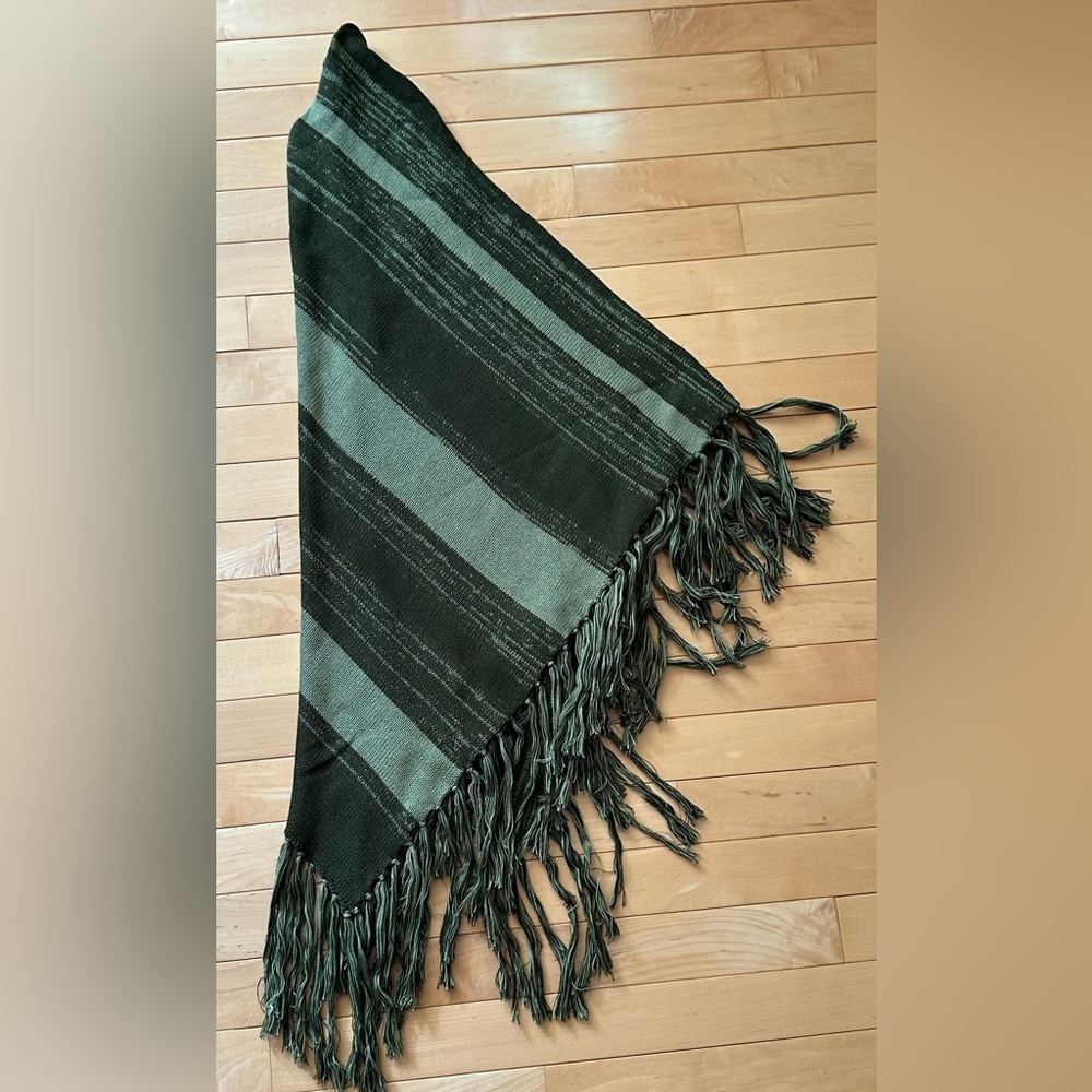 cozy and classy knit poncho in forest and light green
